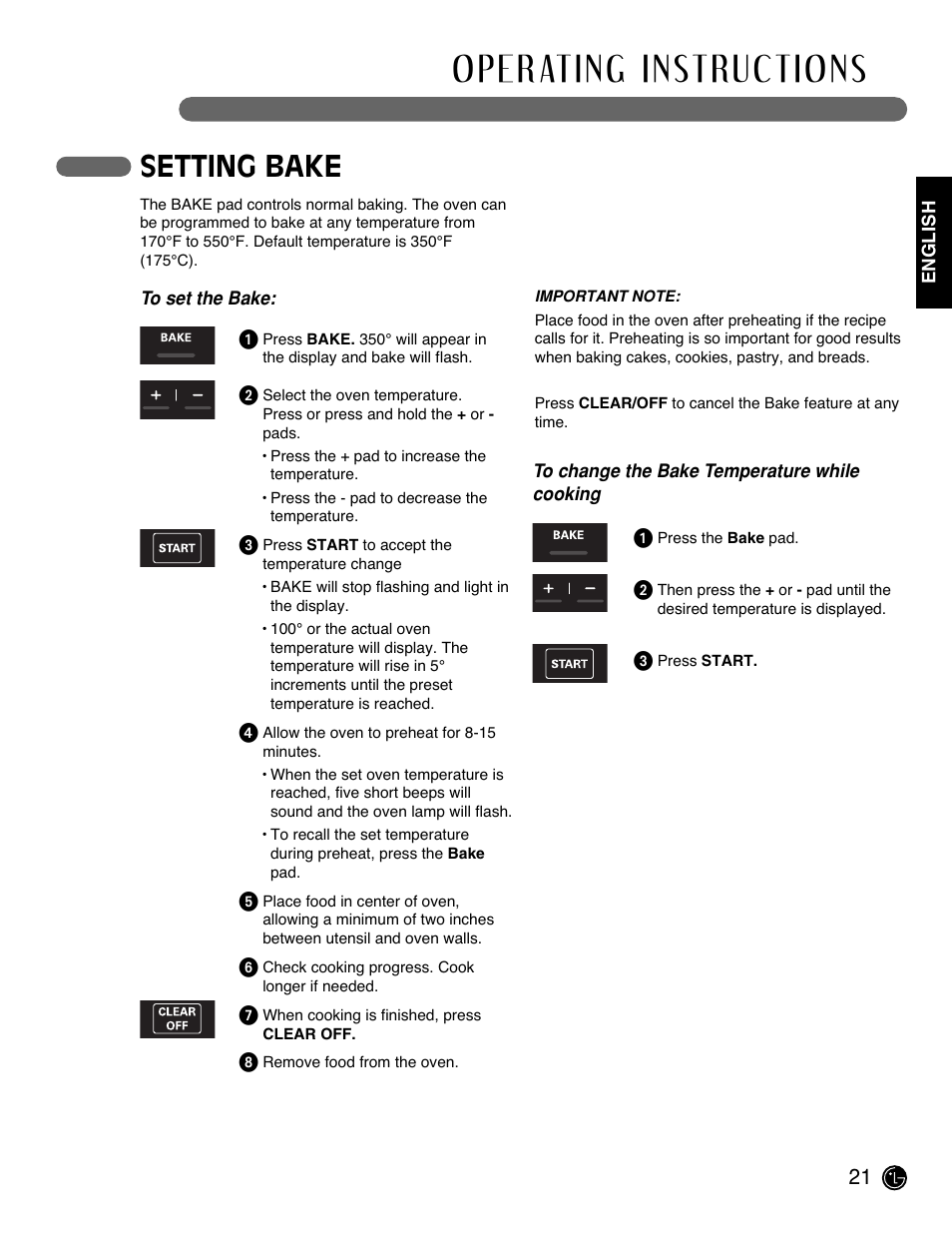 Setting bake | LG LRE3091SW User Manual | Page 21 / 40