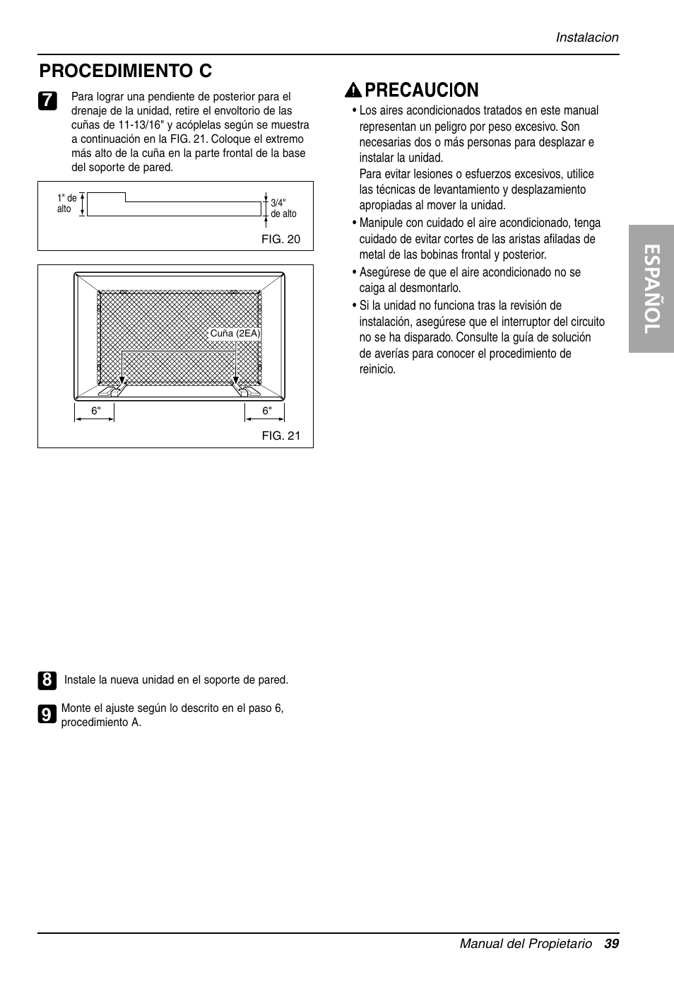 Esp añol, Procedimiento c | LG LT143CNR User Manual | Page 39 / 48