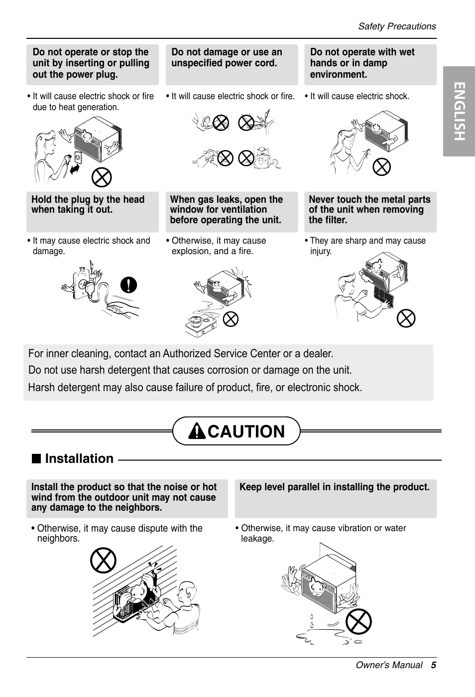 Caution, English, Installation | LG LT143CNR User Manual | Page 5 / 48
