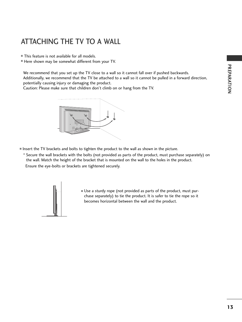 Attaching the tv to a wall | LG 42LC4D User Manual | Page 15 / 90