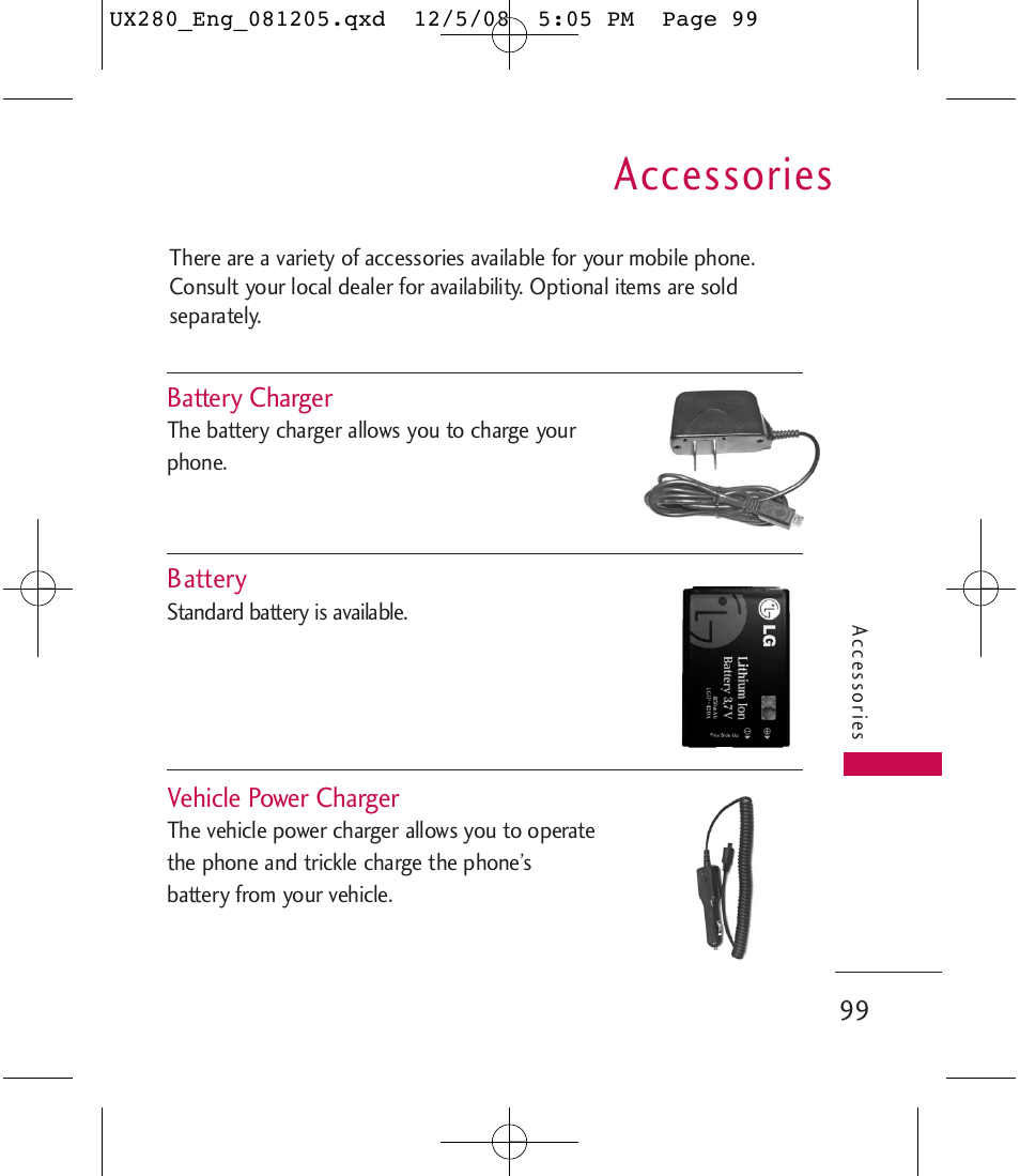 Accessories | LG LGUX280 User Manual | Page 101 / 226