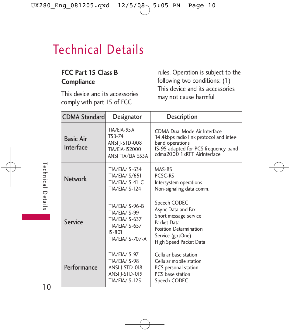 Technical details | LG LGUX280 User Manual | Page 12 / 226