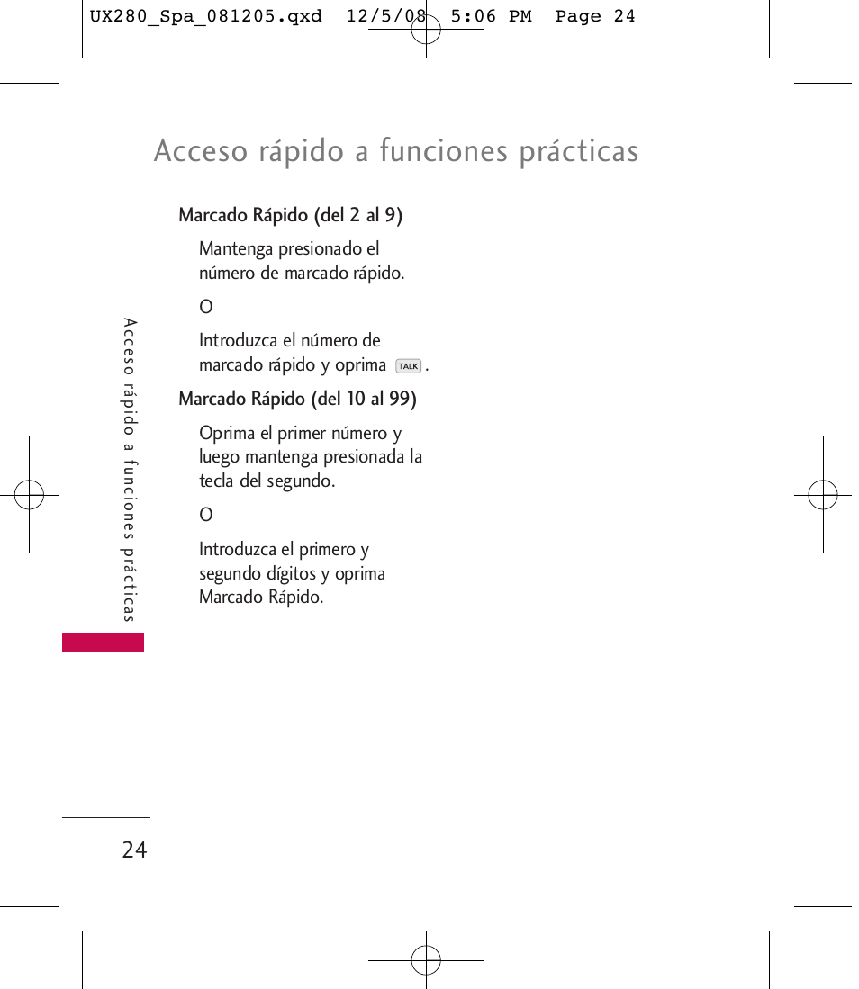 Acceso rápido a funciones prácticas | LG LGUX280 User Manual | Page 133 / 226