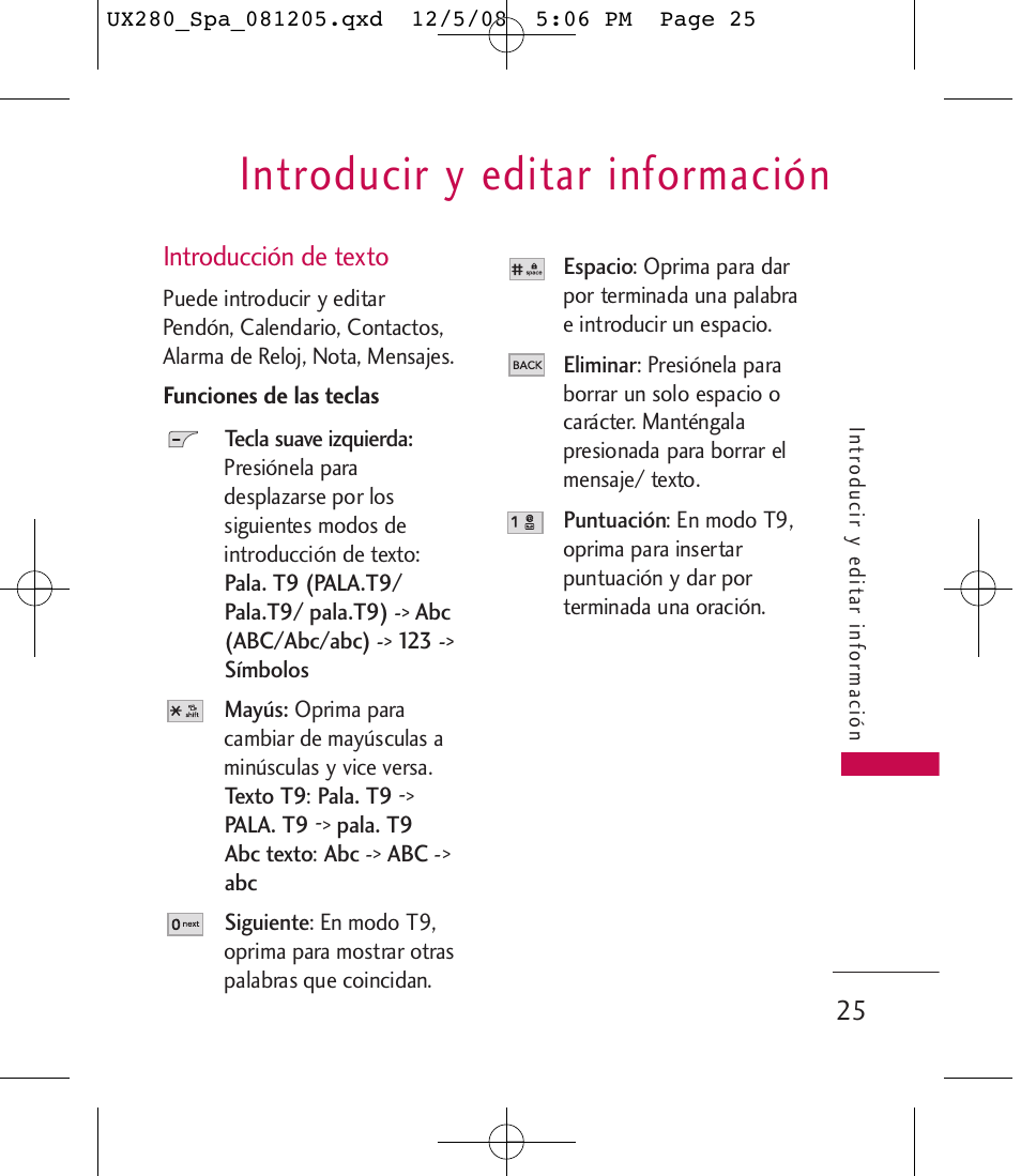 Introducir y editar información | LG LGUX280 User Manual | Page 134 / 226