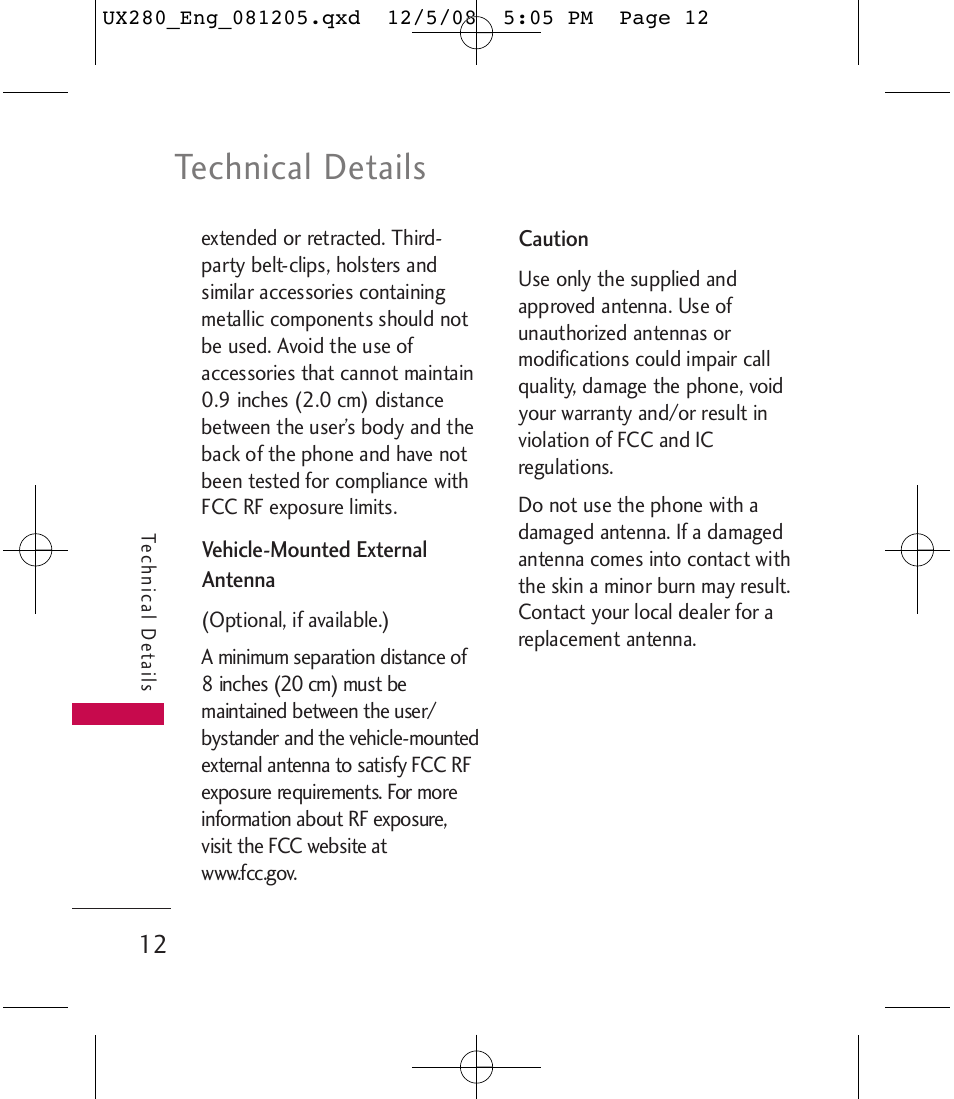 Technical details | LG LGUX280 User Manual | Page 14 / 226