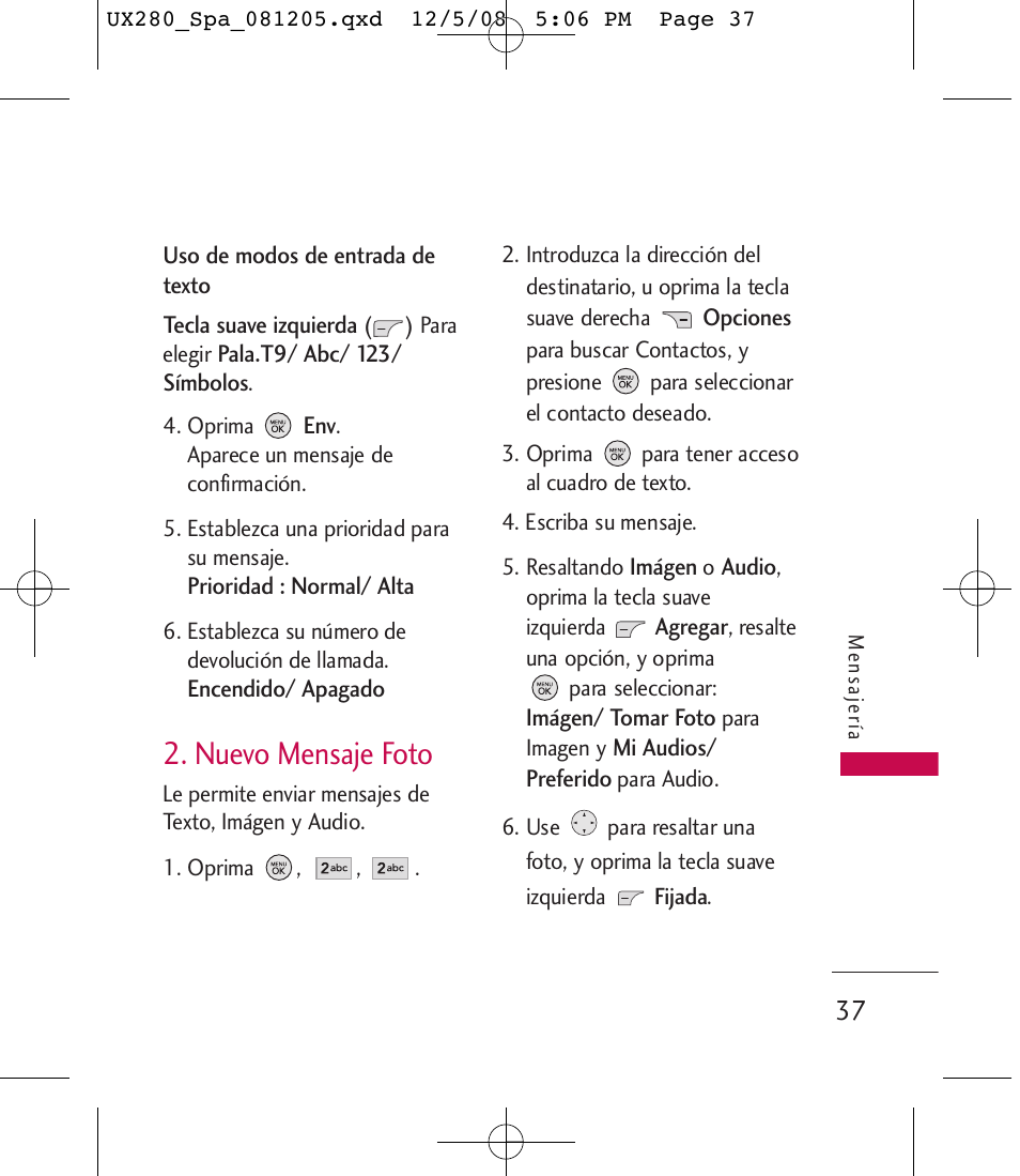 Nuevo mensaje foto | LG LGUX280 User Manual | Page 146 / 226