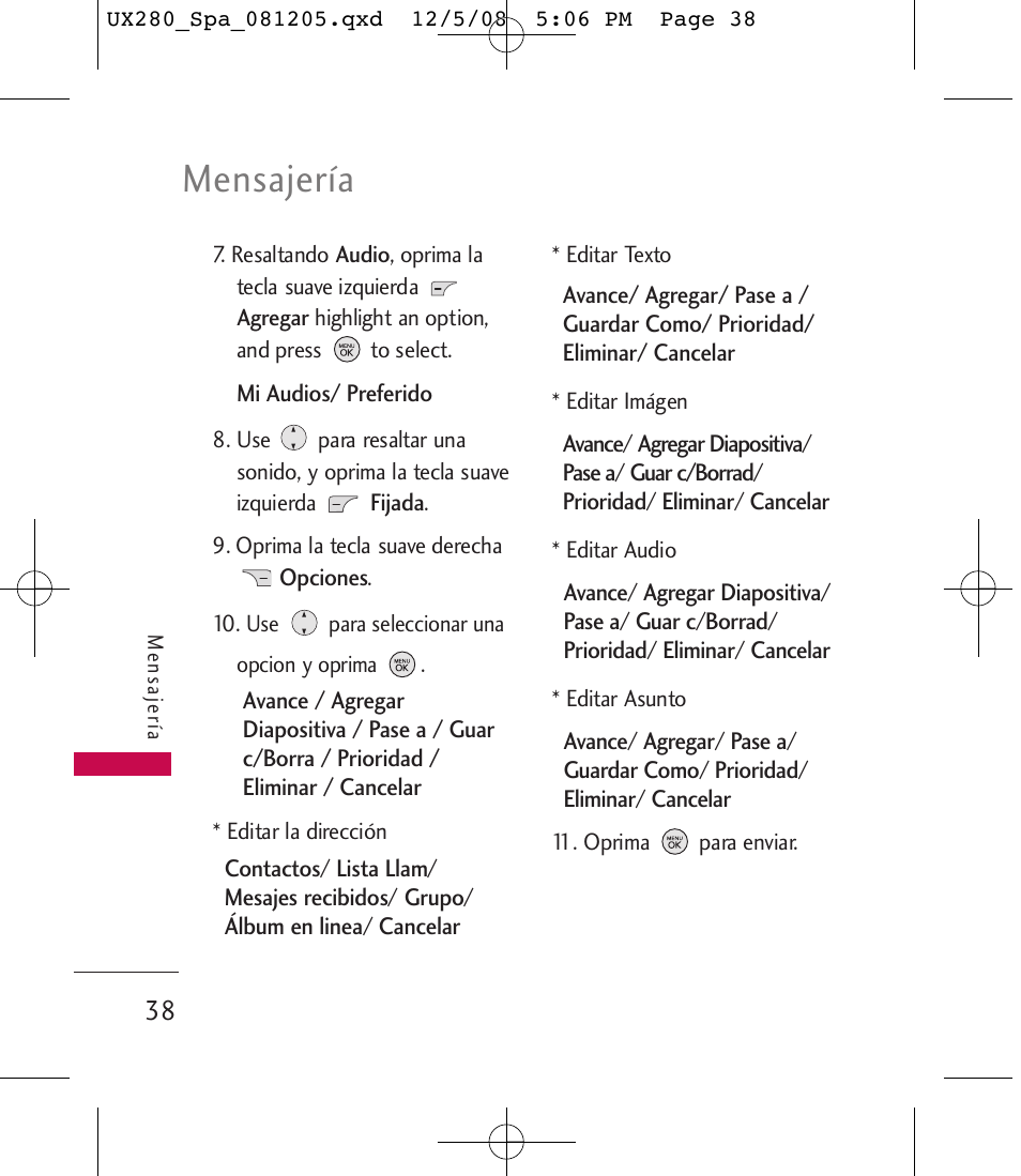 Mensajería | LG LGUX280 User Manual | Page 147 / 226