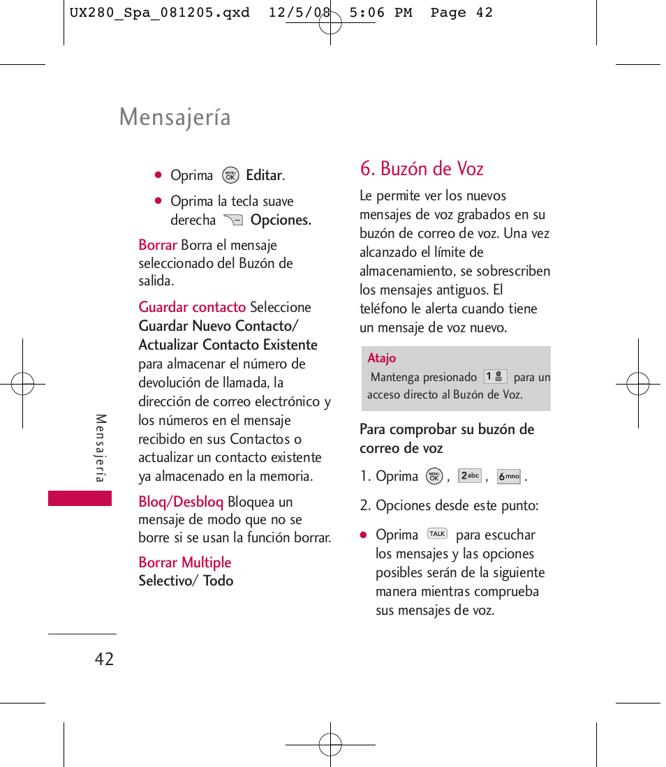 Mensajería, Buzón de voz | LG LGUX280 User Manual | Page 151 / 226