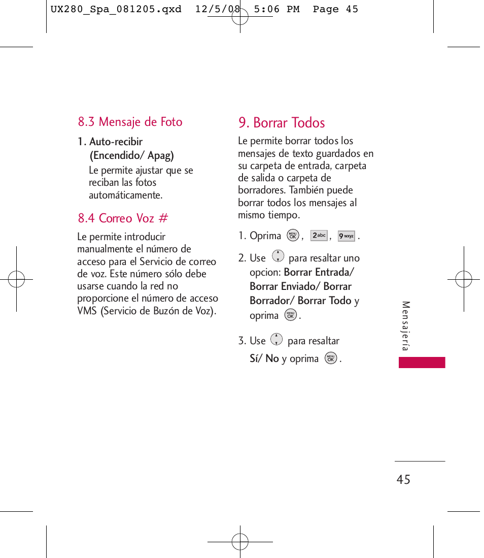 Borrar todos | LG LGUX280 User Manual | Page 154 / 226