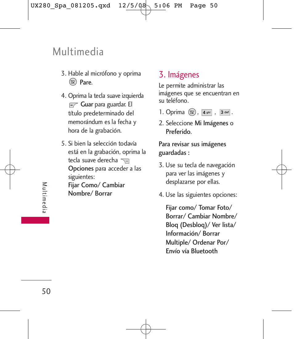 Multimedia, Imágenes | LG LGUX280 User Manual | Page 159 / 226