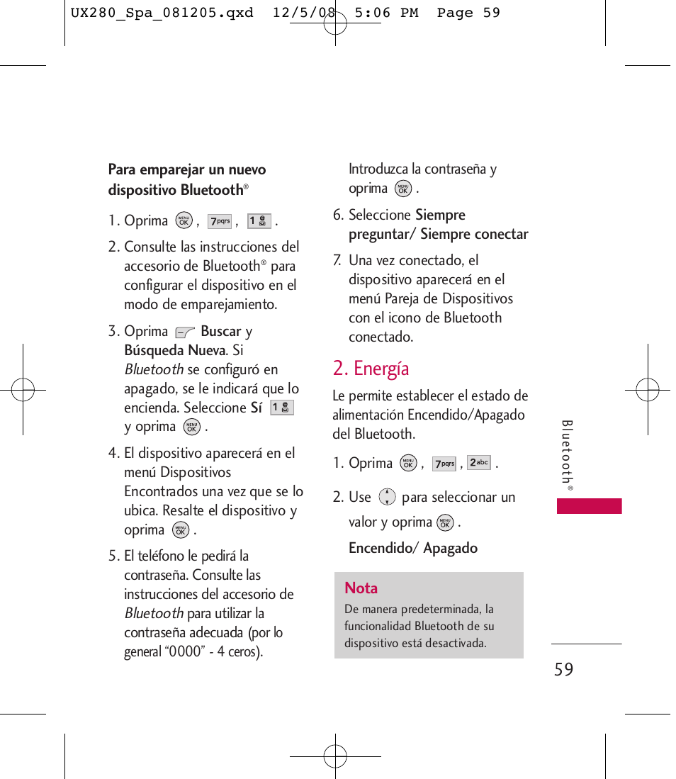 Energía | LG LGUX280 User Manual | Page 168 / 226