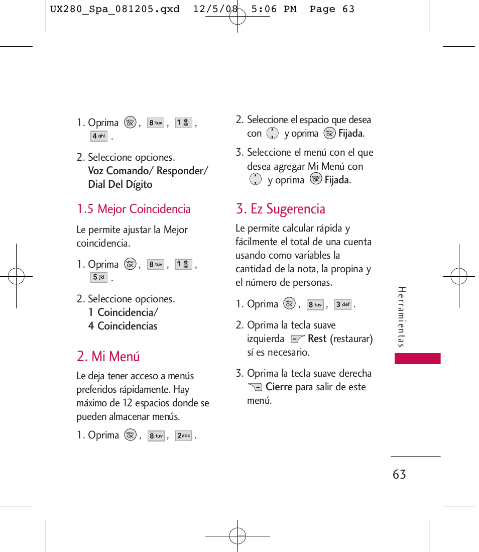 Mi menú, Ez sugerencia | LG LGUX280 User Manual | Page 172 / 226