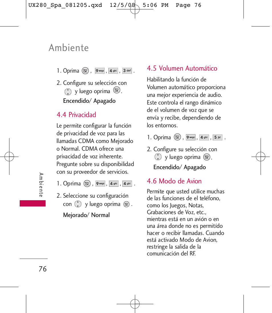 Ambiente | LG LGUX280 User Manual | Page 185 / 226