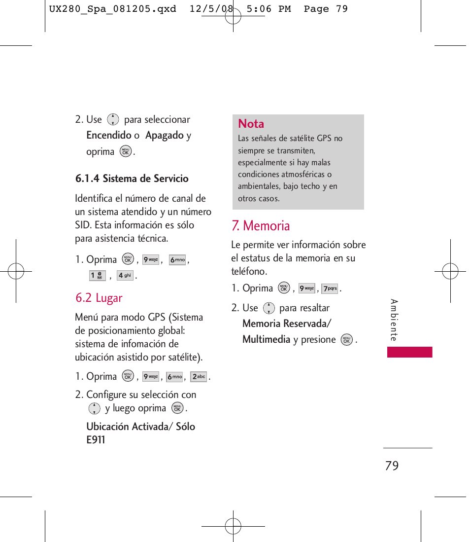 2 lugar, Nota | LG LGUX280 User Manual | Page 188 / 226