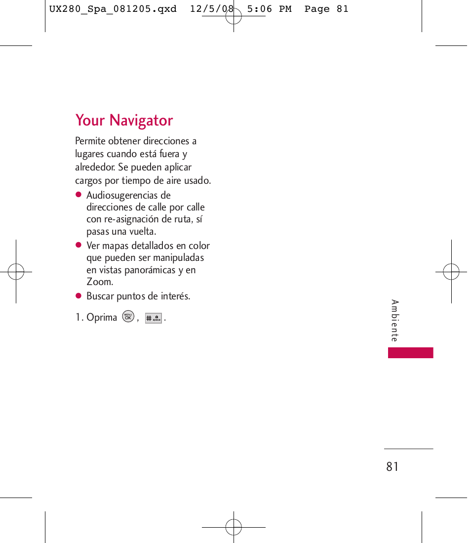 Your navigator | LG LGUX280 User Manual | Page 190 / 226