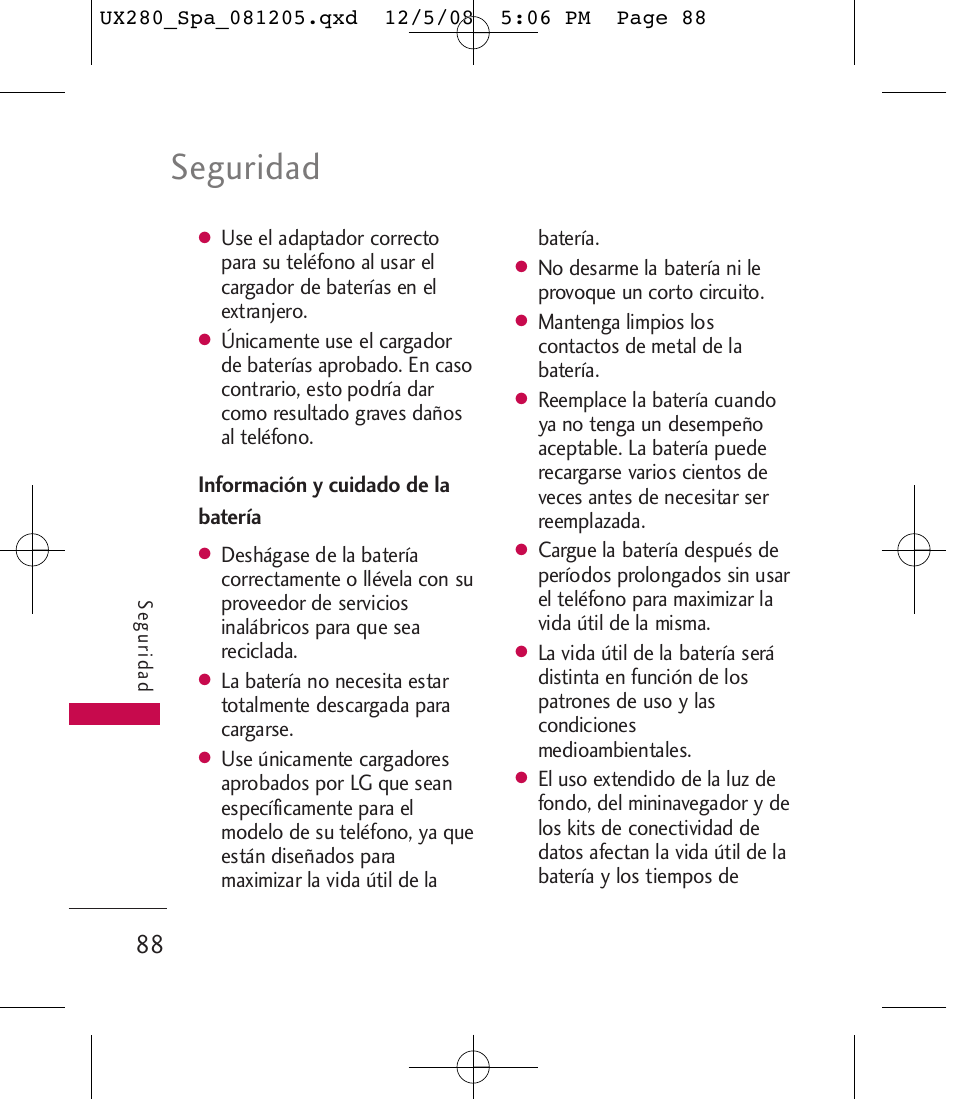 Seguridad | LG LGUX280 User Manual | Page 197 / 226