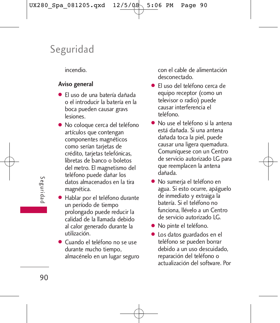 Seguridad | LG LGUX280 User Manual | Page 199 / 226