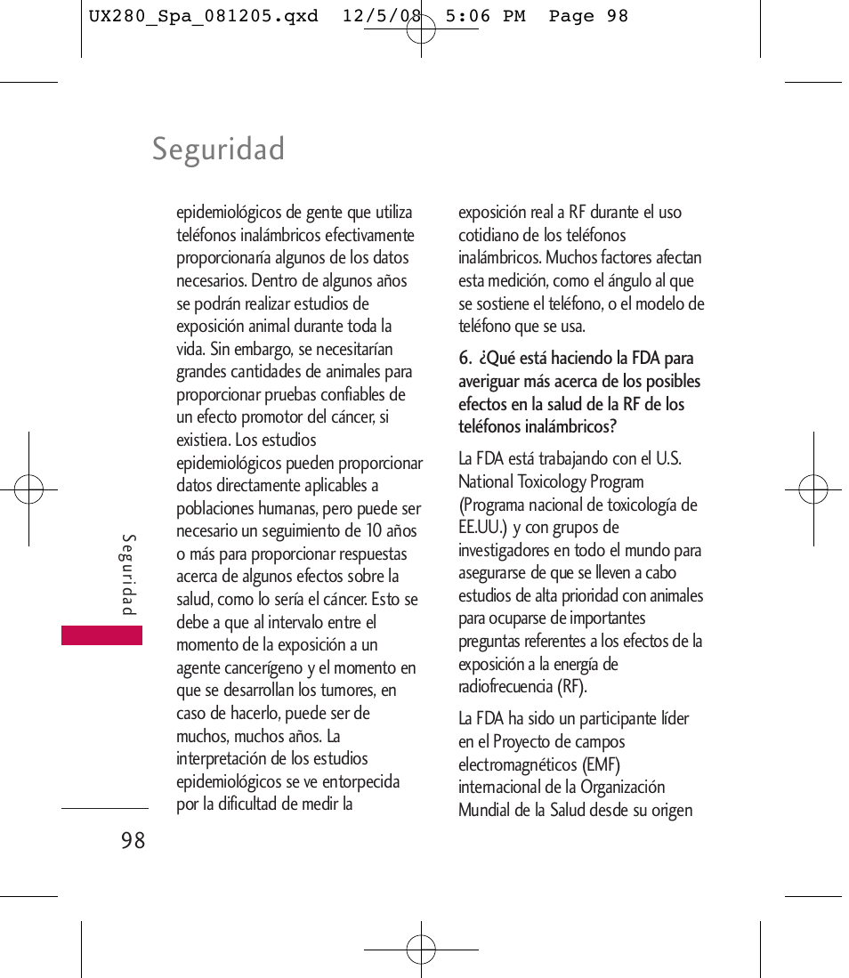 Seguridad | LG LGUX280 User Manual | Page 207 / 226