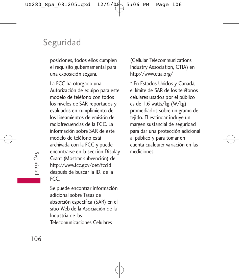 Seguridad | LG LGUX280 User Manual | Page 215 / 226