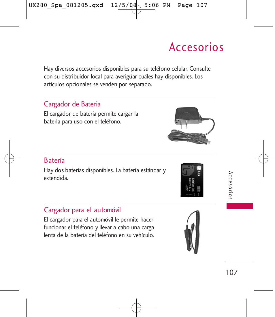 Accesorios | LG LGUX280 User Manual | Page 216 / 226