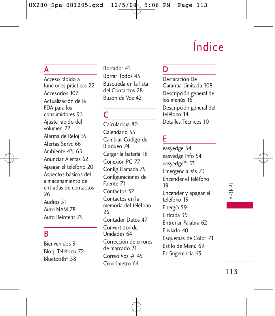 Índice | LG LGUX280 User Manual | Page 222 / 226