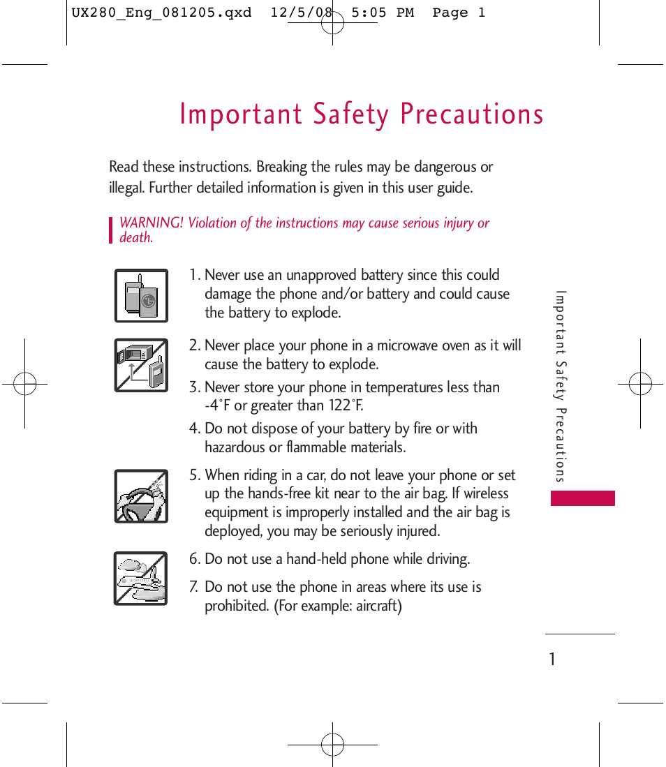 Important safety precautions | LG LGUX280 User Manual | Page 3 / 226