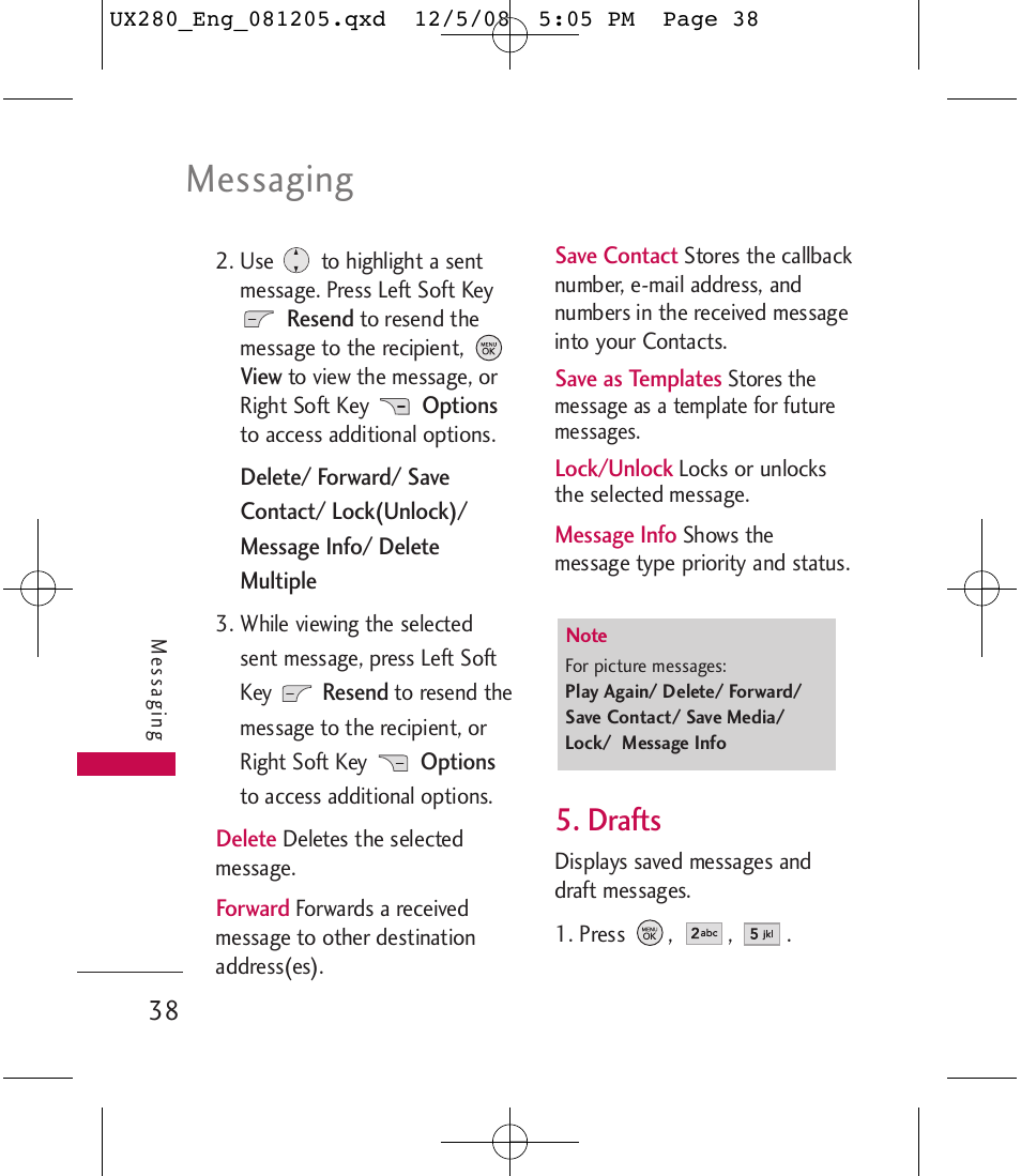 Messaging, Drafts | LG LGUX280 User Manual | Page 40 / 226