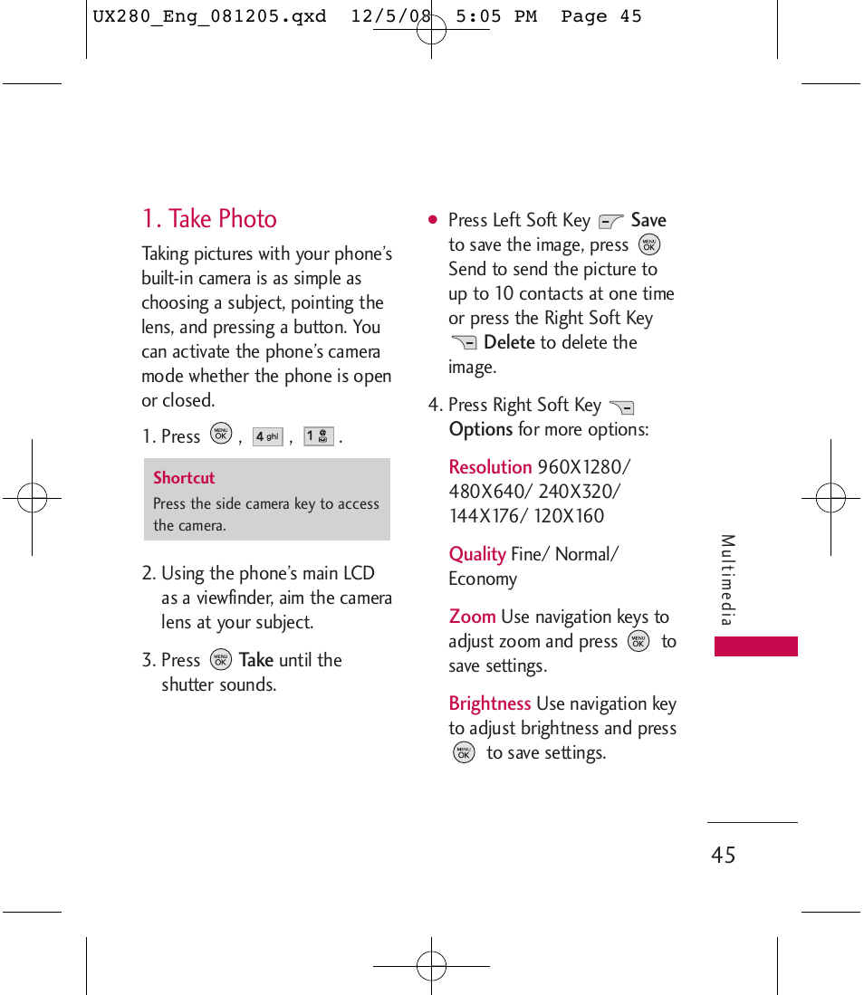 Take photo | LG LGUX280 User Manual | Page 47 / 226