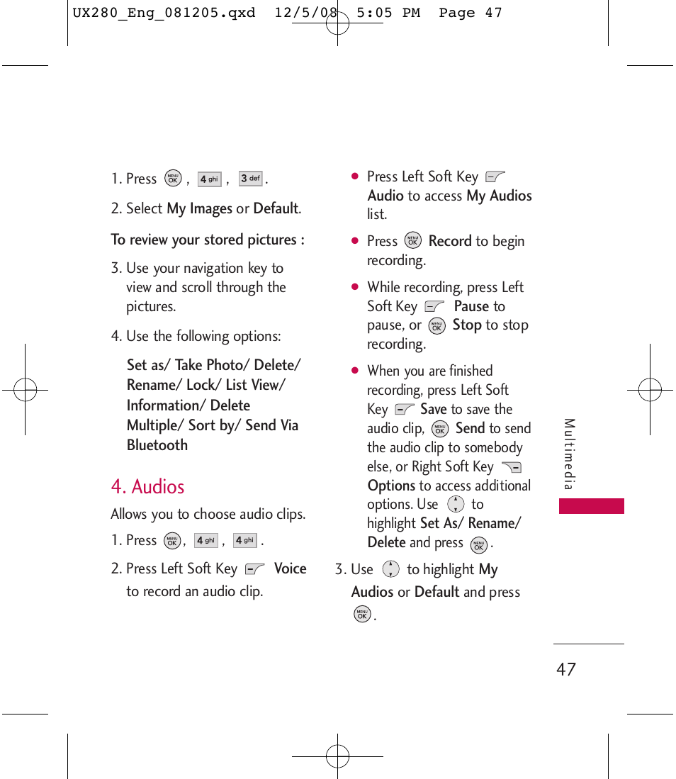 Audios | LG LGUX280 User Manual | Page 49 / 226