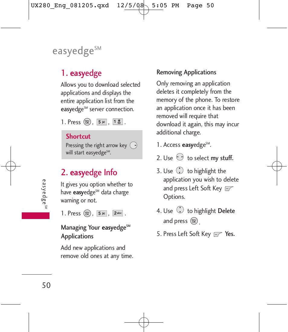 Easyedge, Easy edge, Easy edge info | LG LGUX280 User Manual | Page 52 / 226