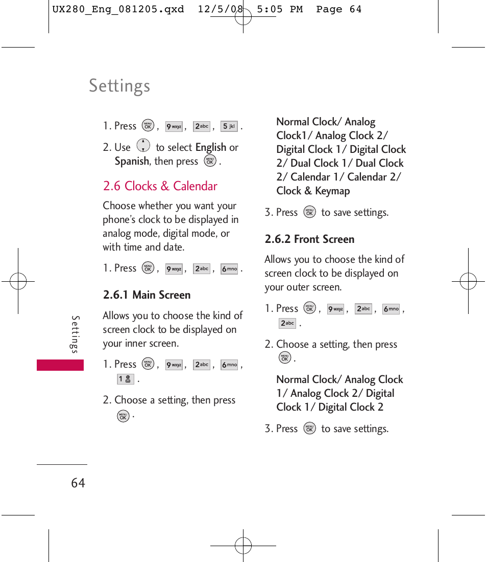 Settings | LG LGUX280 User Manual | Page 66 / 226