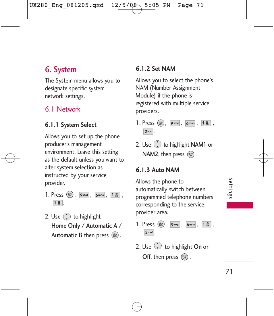 System | LG LGUX280 User Manual | Page 73 / 226