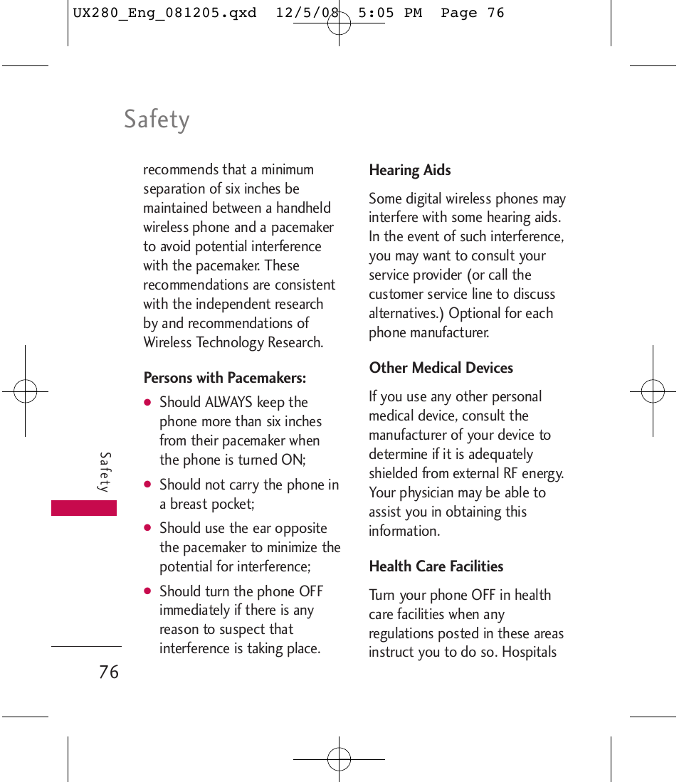 Safety | LG LGUX280 User Manual | Page 78 / 226