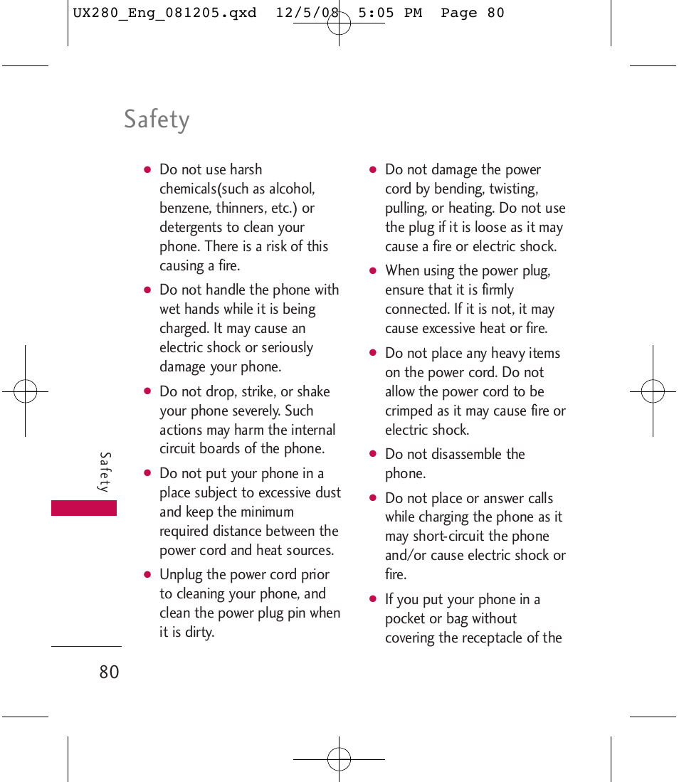 Safety | LG LGUX280 User Manual | Page 82 / 226