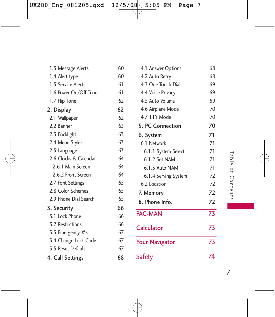 Safety 74 | LG LGUX280 User Manual | Page 9 / 226