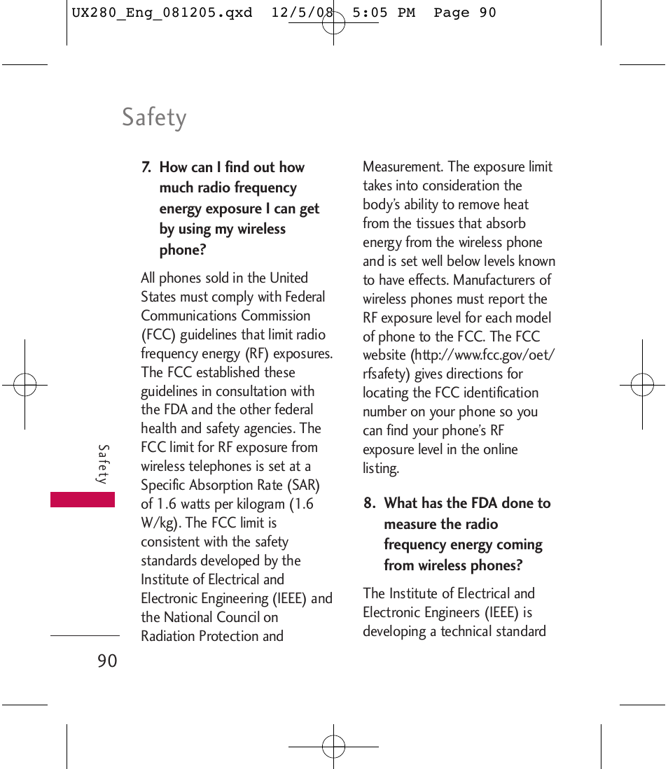 Safety | LG LGUX280 User Manual | Page 92 / 226