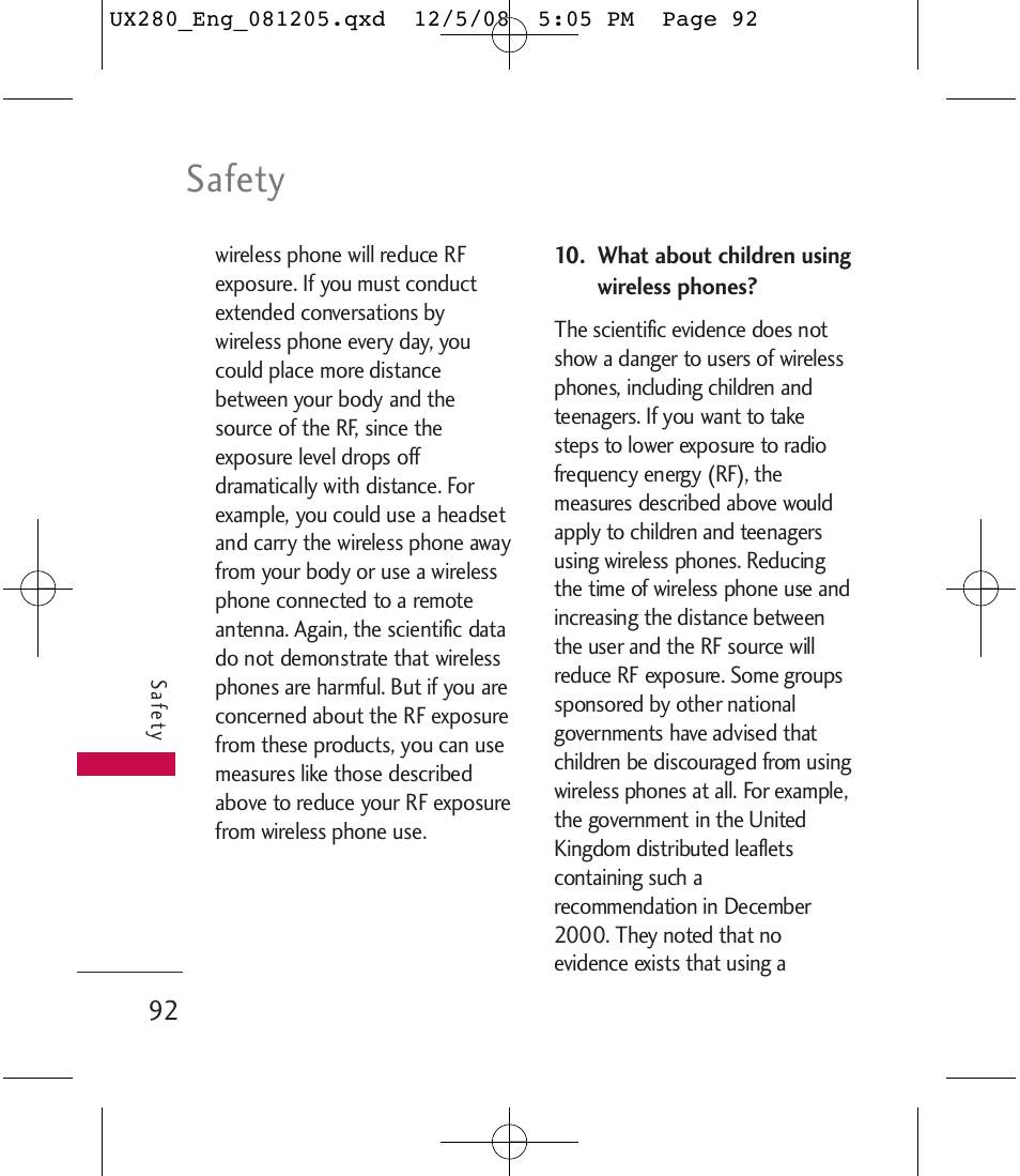 Safety | LG LGUX280 User Manual | Page 94 / 226