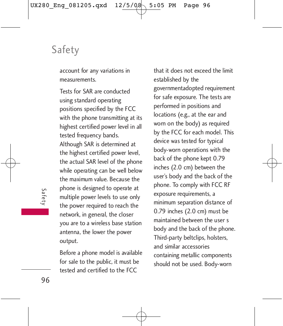 Safety | LG LGUX280 User Manual | Page 98 / 226