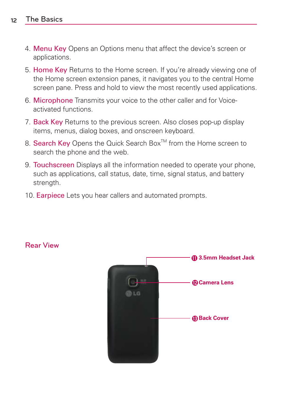 The basics, Rear view | LG AS680 User Manual | Page 14 / 372
