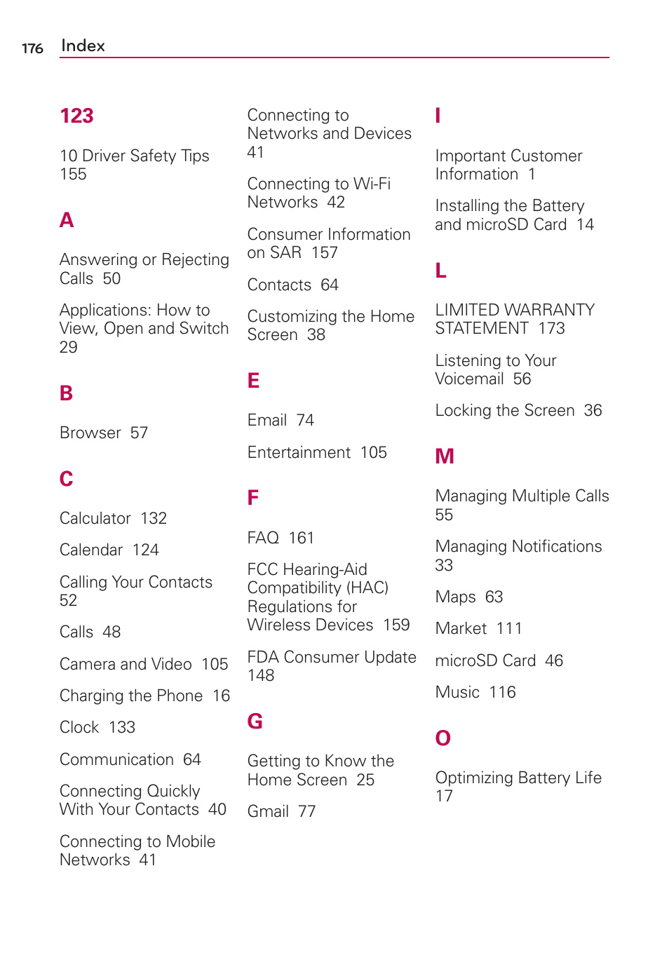 Index | LG AS680 User Manual | Page 178 / 372