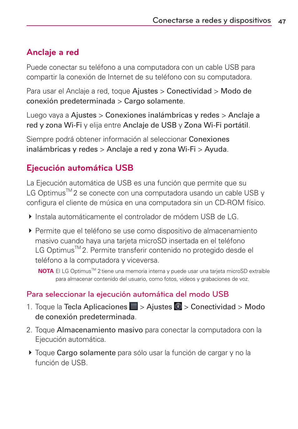 Anclaje a red, Ejecución automática usb, Conectarse a redes y dispositivos | LG AS680 User Manual | Page 228 / 372