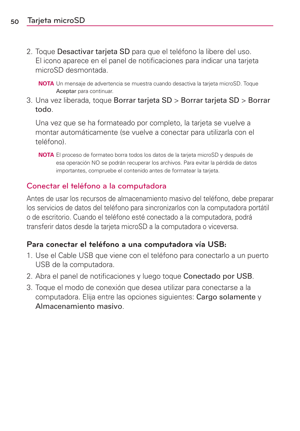 Tarjeta microsd, Conectar el teléfono a la computadora | LG AS680 User Manual | Page 231 / 372