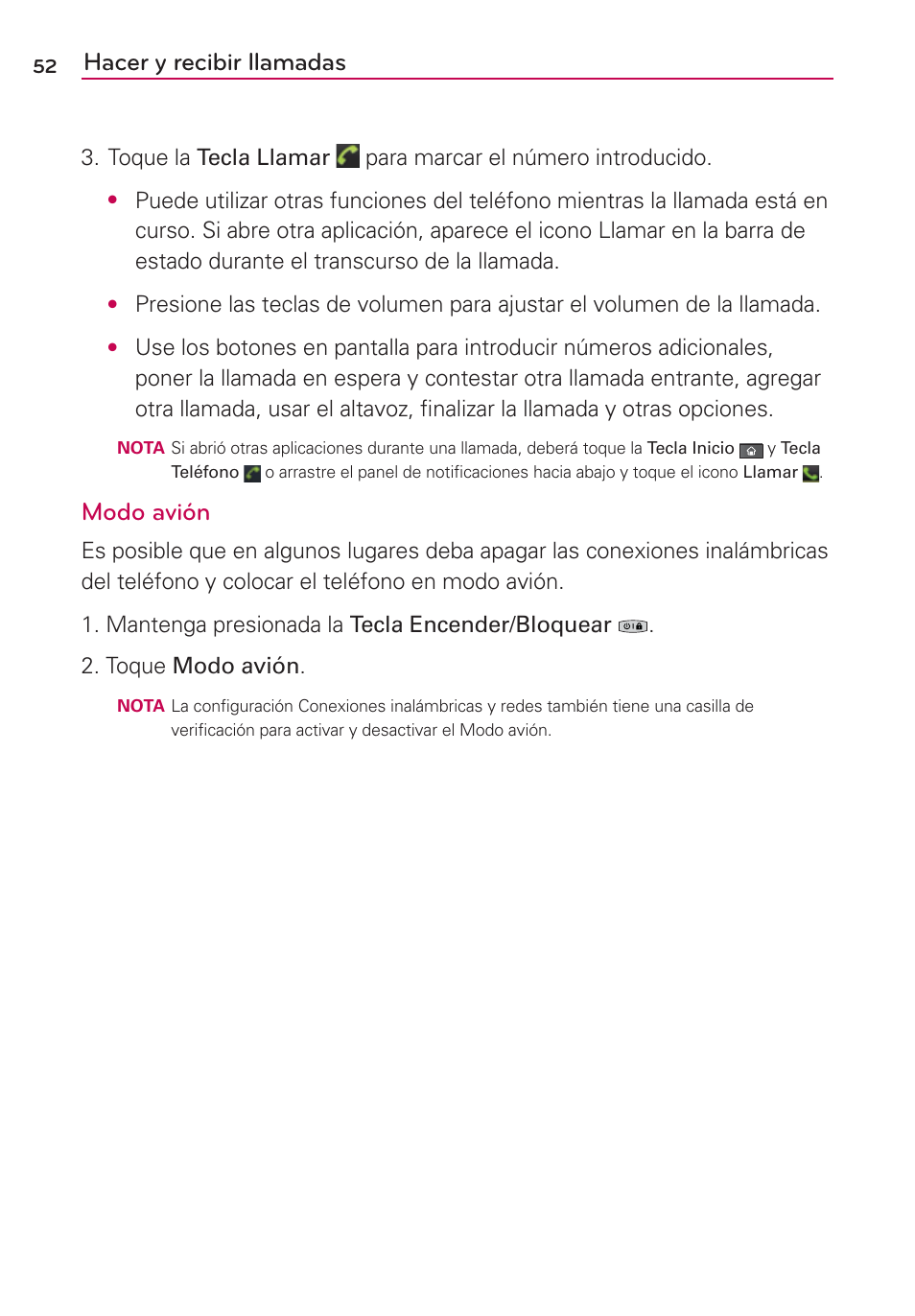 Hacer y recibir llamadas, Modo avión | LG AS680 User Manual | Page 233 / 372