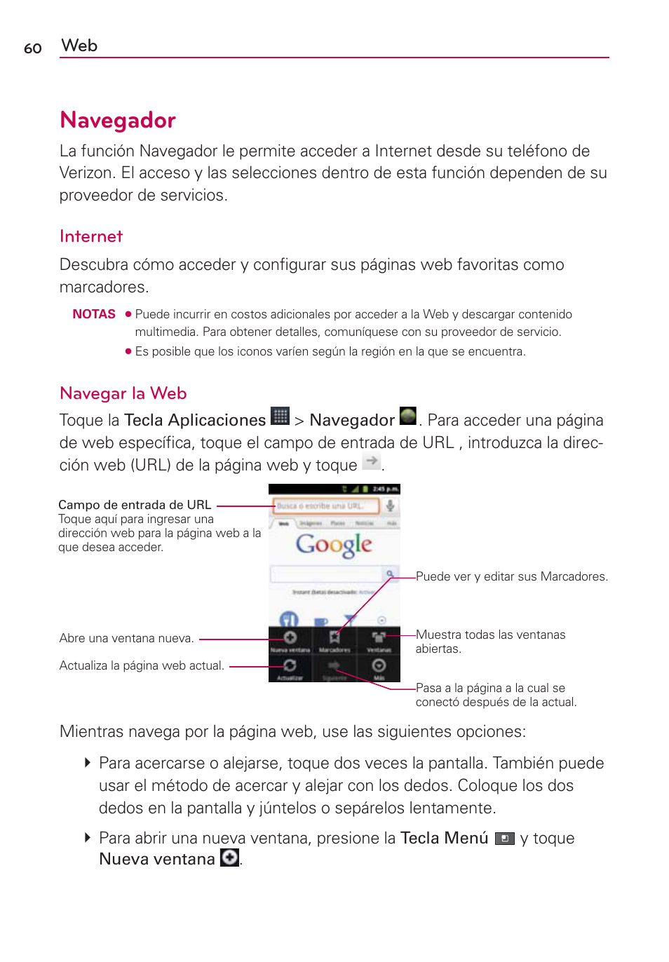 Navegador, Internet, Navegar la web | LG AS680 User Manual | Page 241 / 372