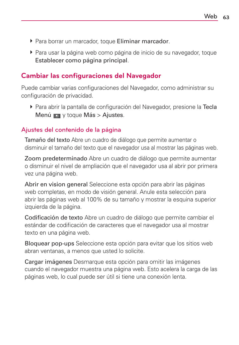 Cambiar las conﬁguraciones del navegador | LG AS680 User Manual | Page 244 / 372