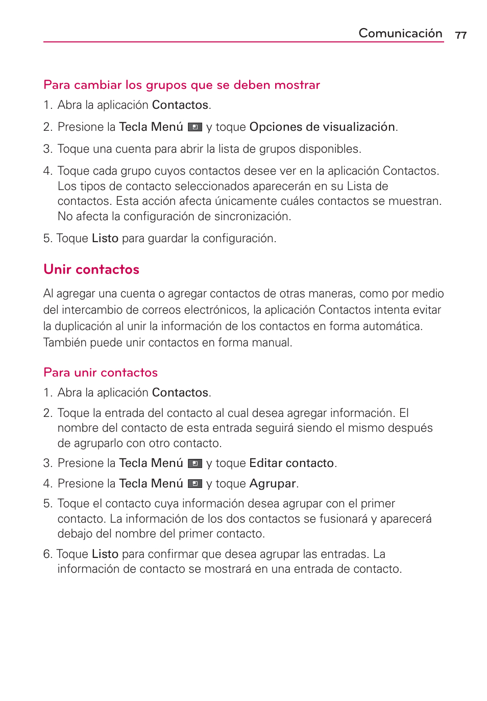Unir contactos | LG AS680 User Manual | Page 258 / 372