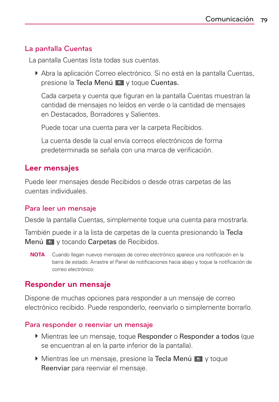 Leer mensajes, Responder un mensaje | LG AS680 User Manual | Page 260 / 372