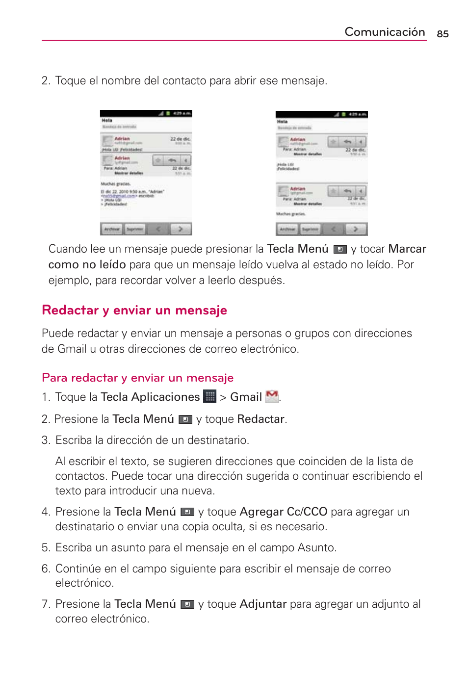 Redactar y enviar un mensaje | LG AS680 User Manual | Page 266 / 372