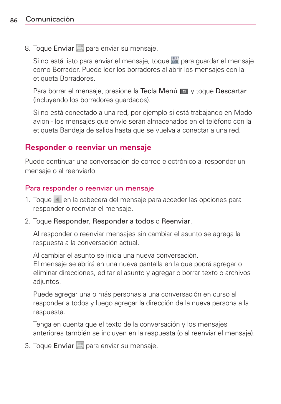 Responder o reenviar un mensaje | LG AS680 User Manual | Page 267 / 372