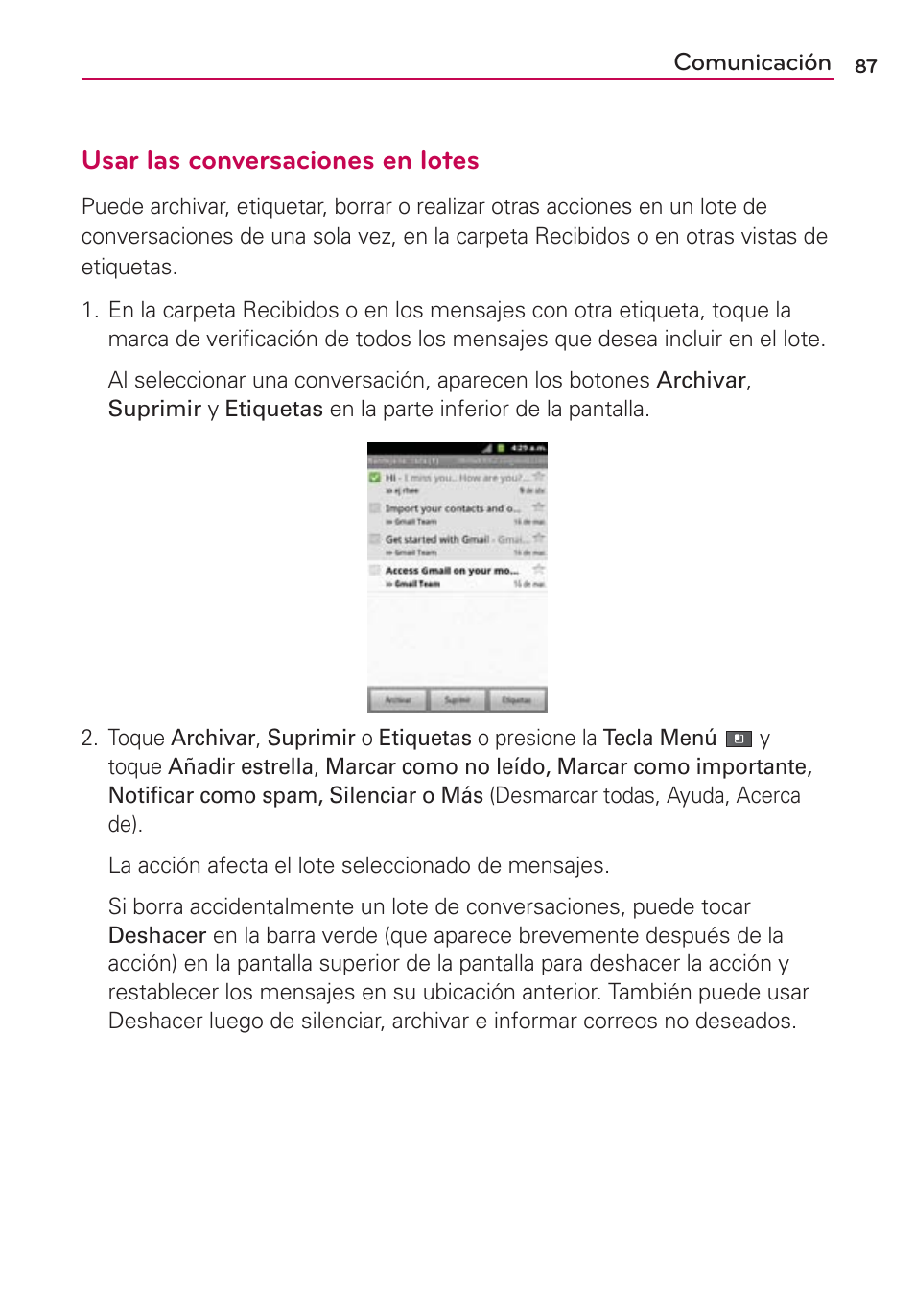 Usar las conversaciones en lotes | LG AS680 User Manual | Page 268 / 372